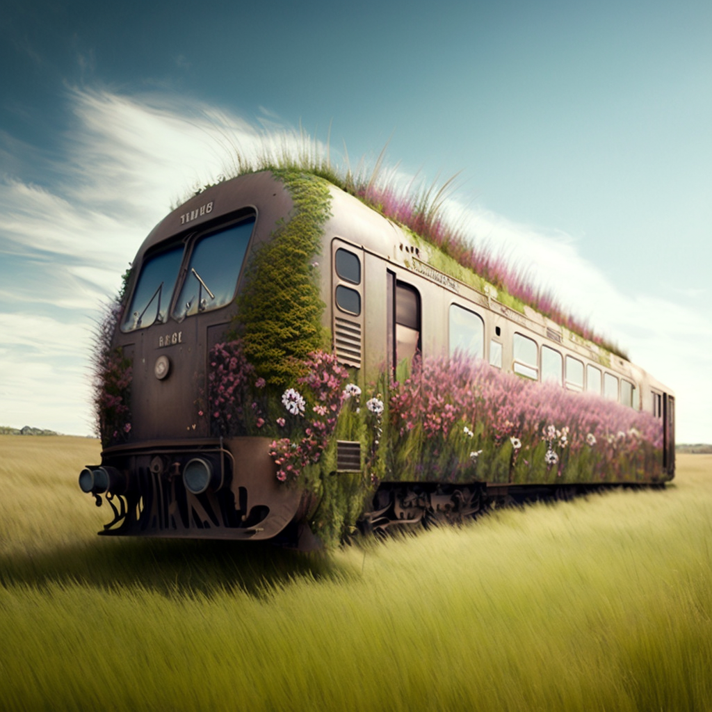 Eco travel : q trqin made of grass and flowers